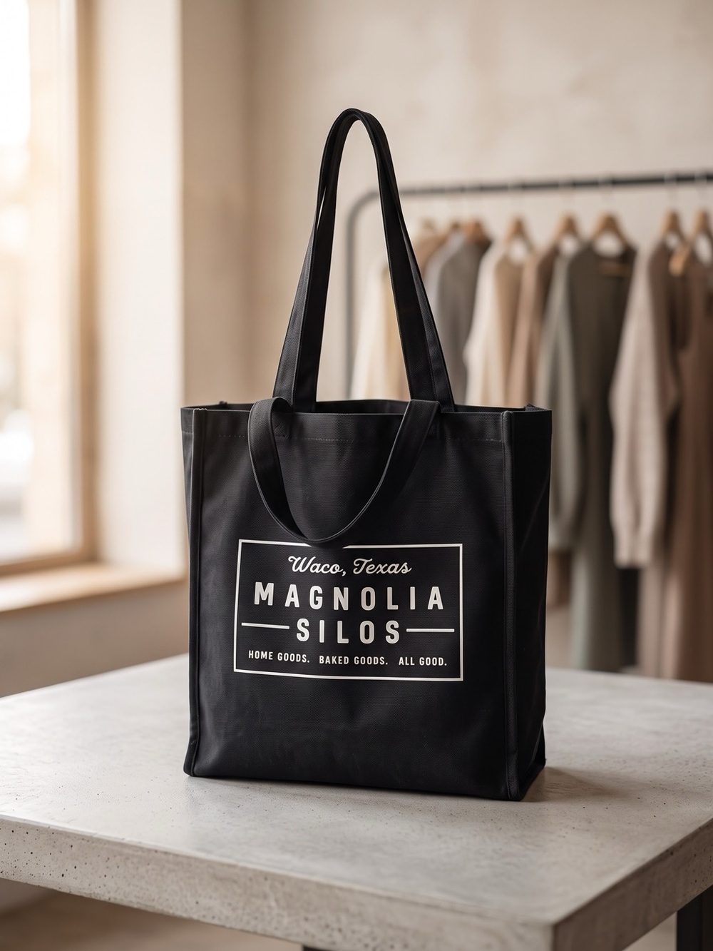 OFC Magnolia Black Tote w/ White Magnolia Silos Logo